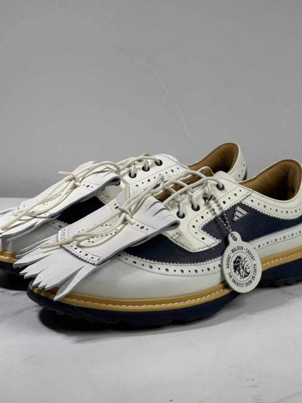 Adidas x Malbon MC87 Spikeless Leather Golf Shoes, US Mens 7, White Navy